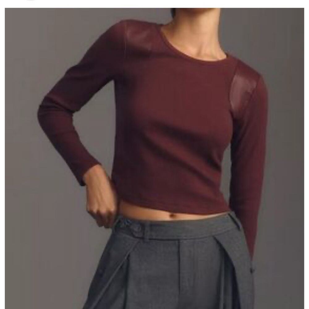 Maeve Anthropologie Faux Leather-Inset Pullover Long Sleeve Small 2634